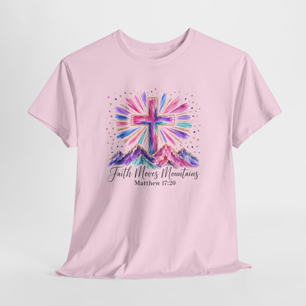 Faith Moves Mountains Shirt | Colorful Cross & Mountains Bible Verse Tee | Christian Gift for Women
