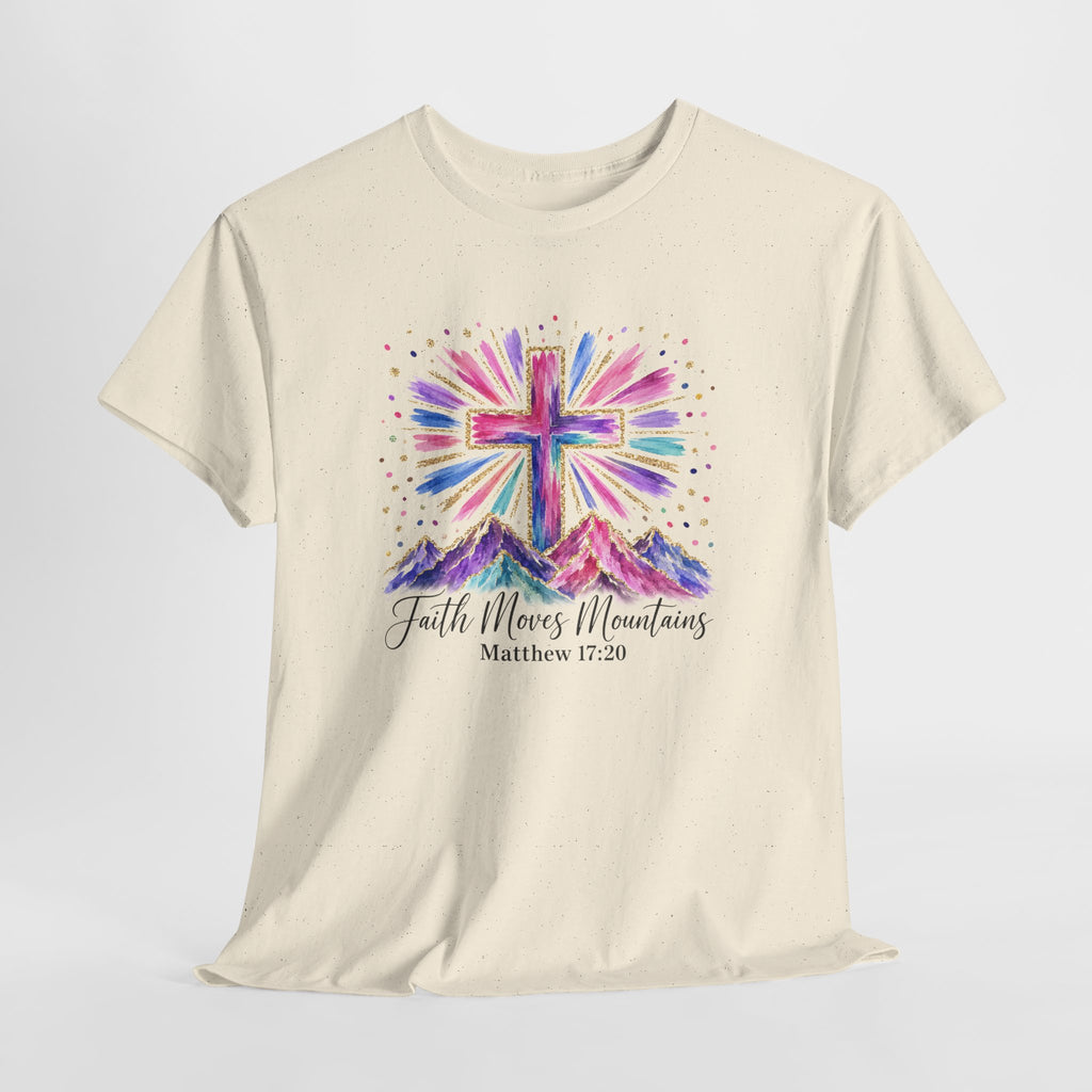 Faith Moves Mountains Shirt | Colorful Cross & Mountains Bible Verse Tee | Christian Gift for Women