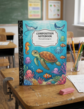 Cute Sea Turtle & Ocean Animals Composition Notebook: Wide Ruled Aesthetic Journal for Kids & School, Kawaii Under the Sea Cover