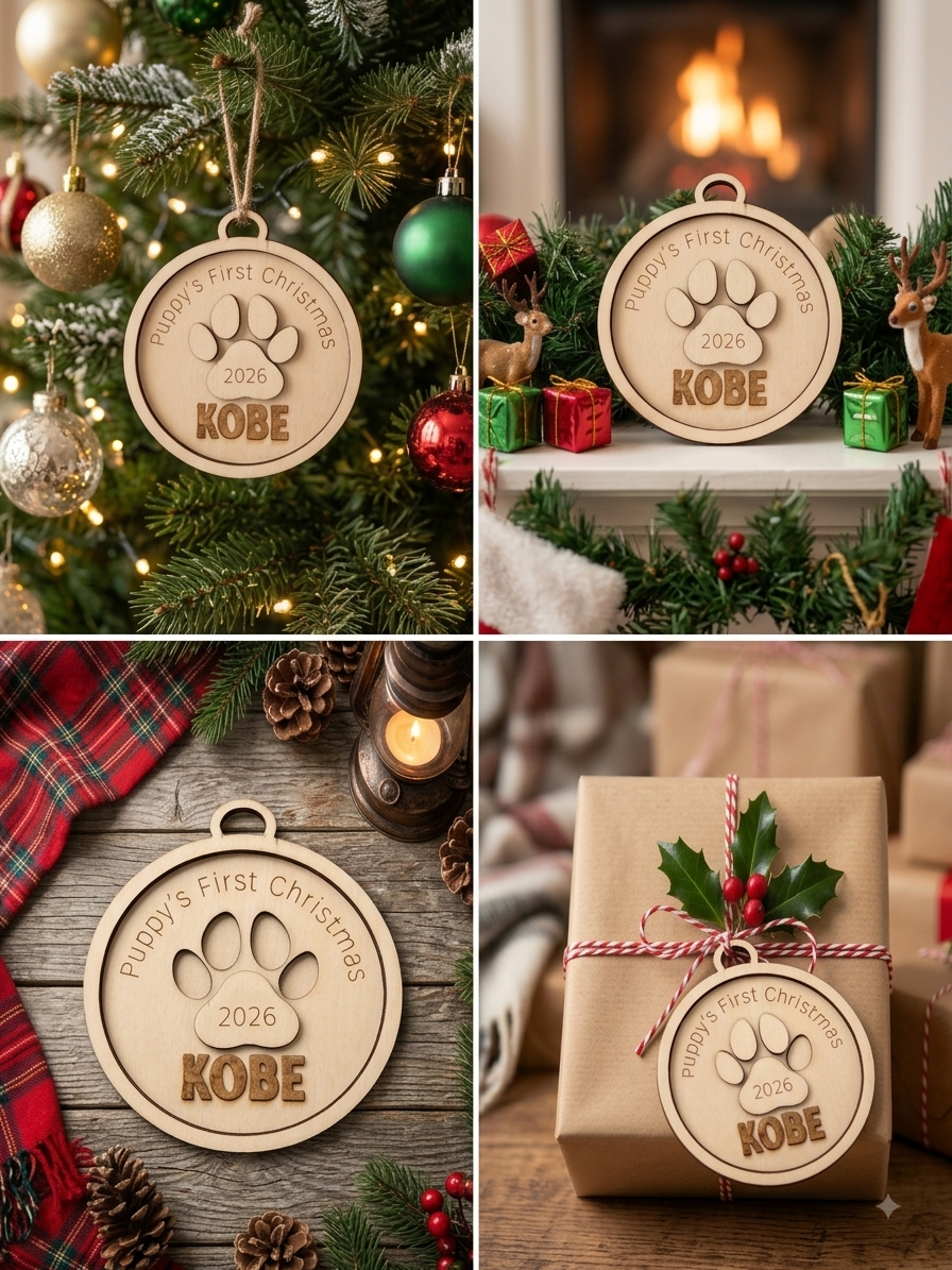 Personalized Dog Bone Christmas Ornament | Laser Engraved