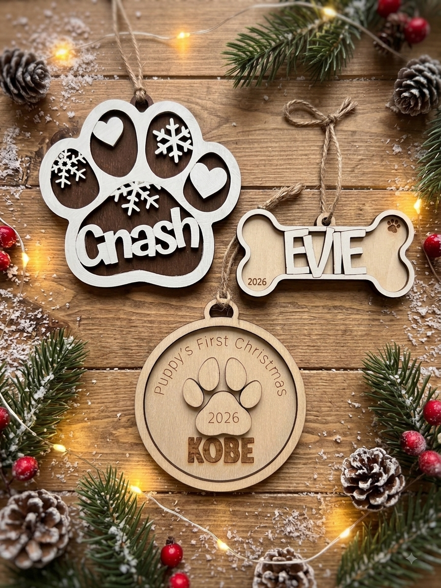 Personalized Dog Bone Christmas Ornament | Laser Engraved