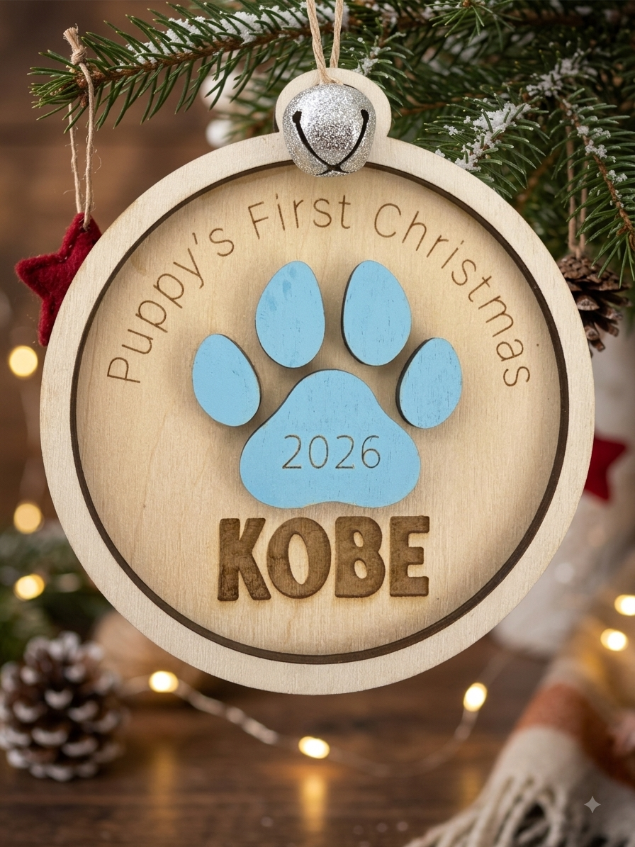 Puppy's First Christmas Ornament – Laser Engraved Keepsake