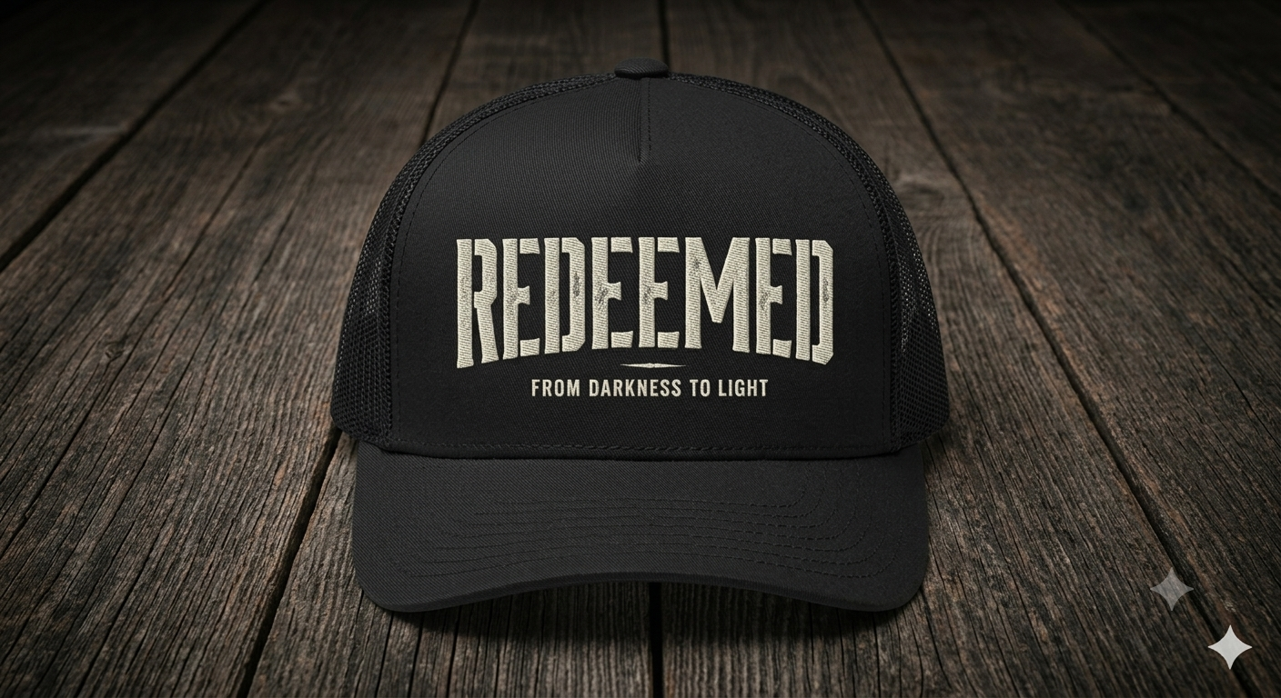 Redeemed From Darkness to Light Christian Trucker Hat | Black Mesh Snapback