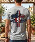 Men's "Jesus USA Saves" Patriotic Christian Cross T-Shirt